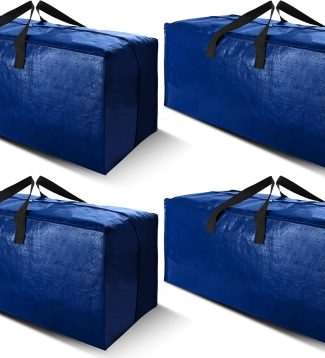 Cosy Family 4 Pack Heavy Duty Extra Large Moving Bags with Backpack Straps - Strong Handles & Zippers, Storage Totes For Space Saving, Fold Flat, Alternative to Moving Box (X-Large-Set of 4, Blue)