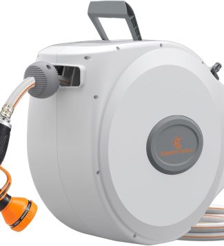 Giraffe Tools CW20 Retractable Garden Hose Reel 5/8" x 60 ft Heavy Duty Water Hose Reel, Swivel Bracket, Any Length Lock, Light Grey