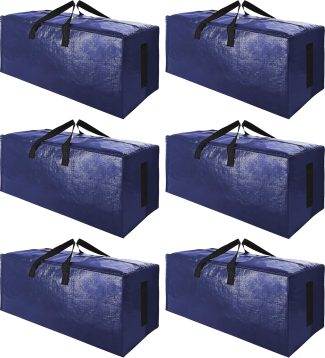 SWEET DOLPHIN 6 Pack Extra Large Moving Bags with Strong Zippers & Carrying Handles, Heavy Duty Storage Tote for Space Saving Moving Storage, Fold Flat, Alternative to Moving Box (Navy Blue)